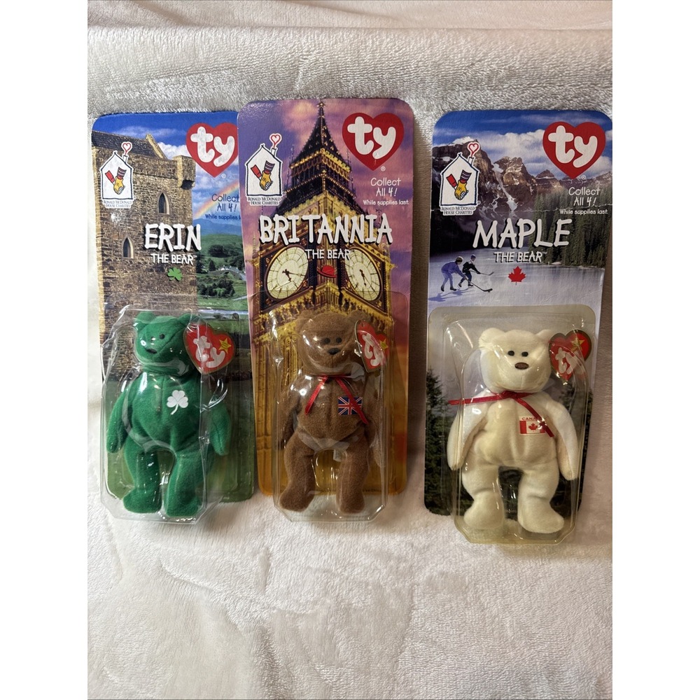 Lot Of 3 Vintage 1999 Ronald McDonald Beanie Babies | Erin | Britannia | Maple